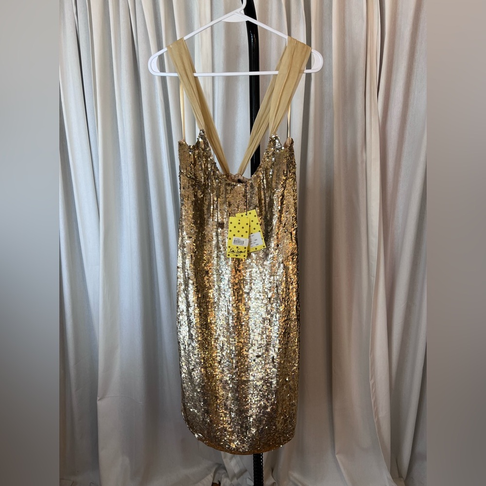 Luisa Spagnoli NWT Gold Sequin Disco Halter Dress